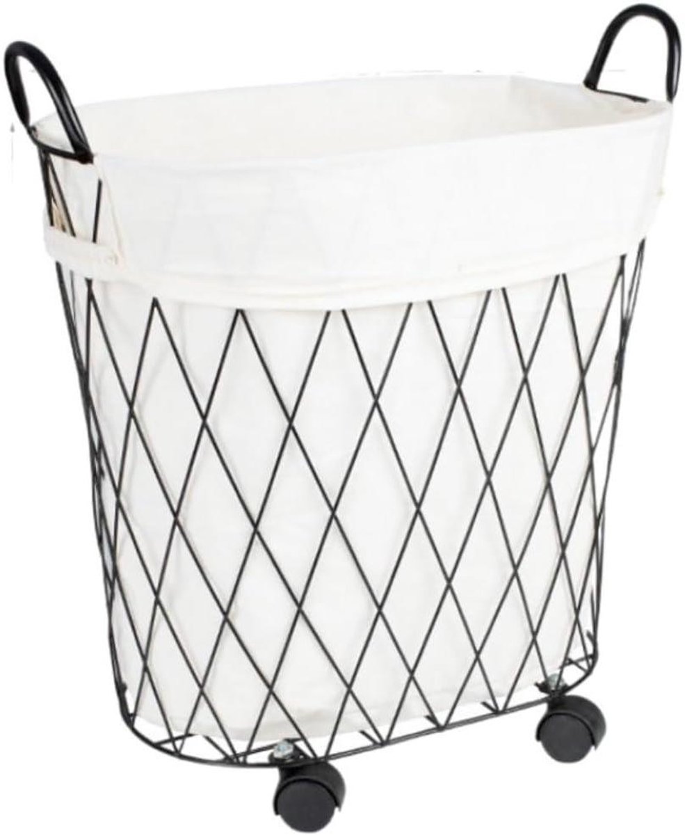 Metalen Wasmand - Kledingmand Ijzeren - Kleding Opbergen - Verwijderbare Voering - 45.5*47cm - Zwart