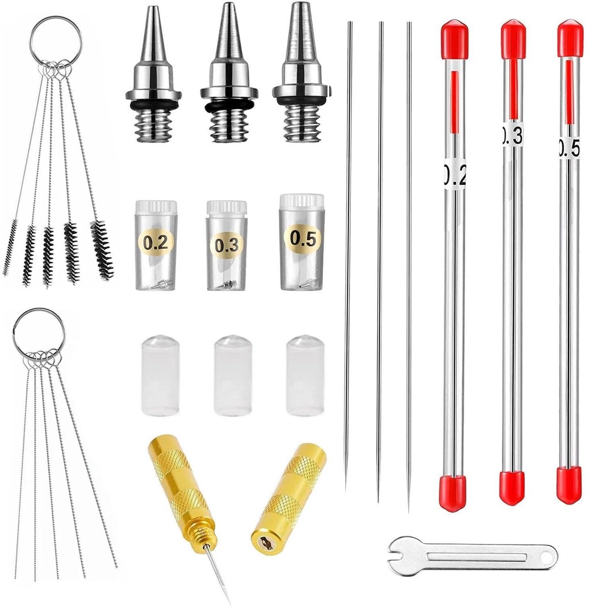 Omgoods - 24-delige Airbrush Vervangset met Nozzles en Schoonmaakset