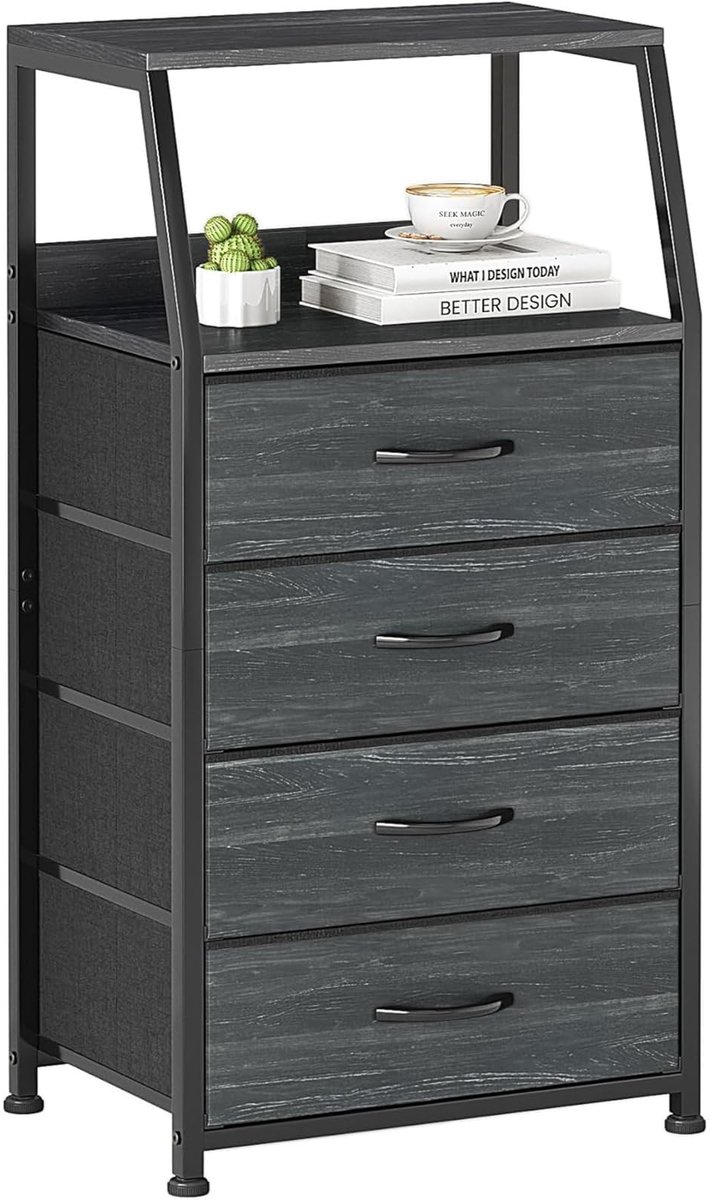 Omgoods - Bedside Table met 4 Lades en Houten Plank