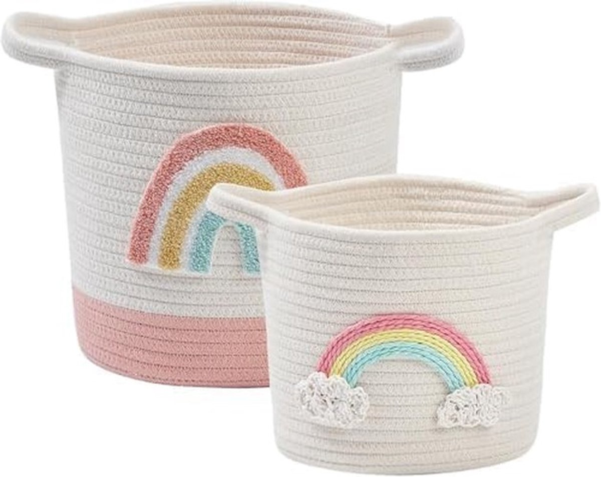 Omgoods - Witte Opbergmand van Katoenen Touw met Handvat - Set van 2