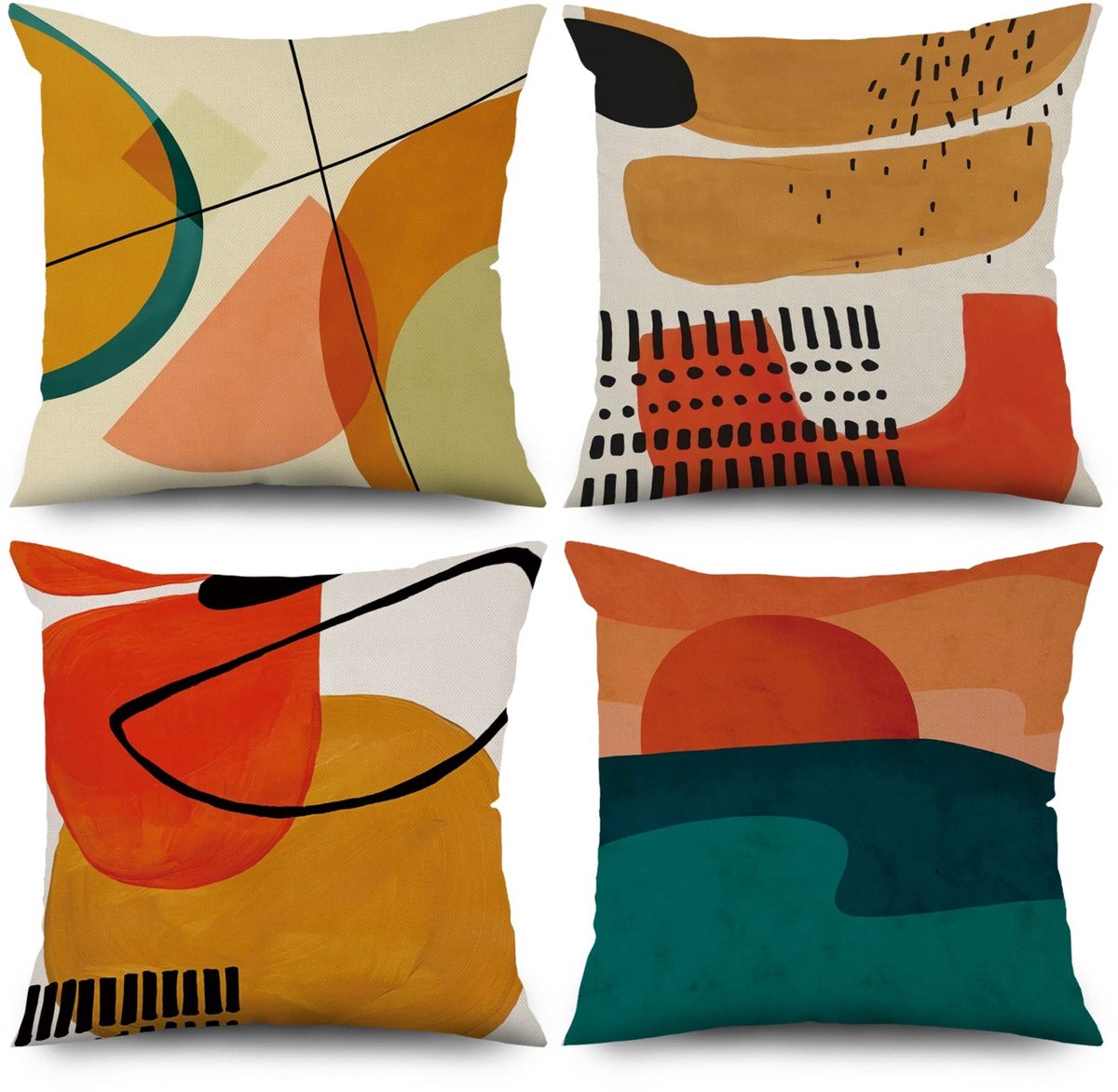 Omgoods - Set van 4 Boho Kussenslopen 50 x 50 cm - Moderne Abstracte Kunst