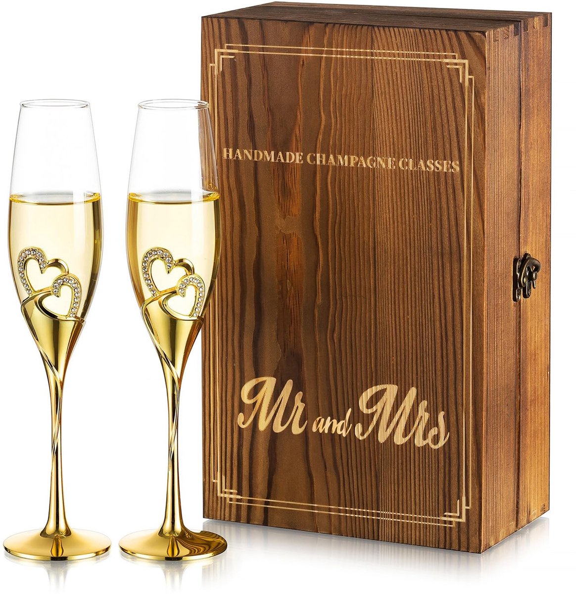 Omgoods - Set van 2 Crystal Champagneglazen in Houten Cadeauverpakking
