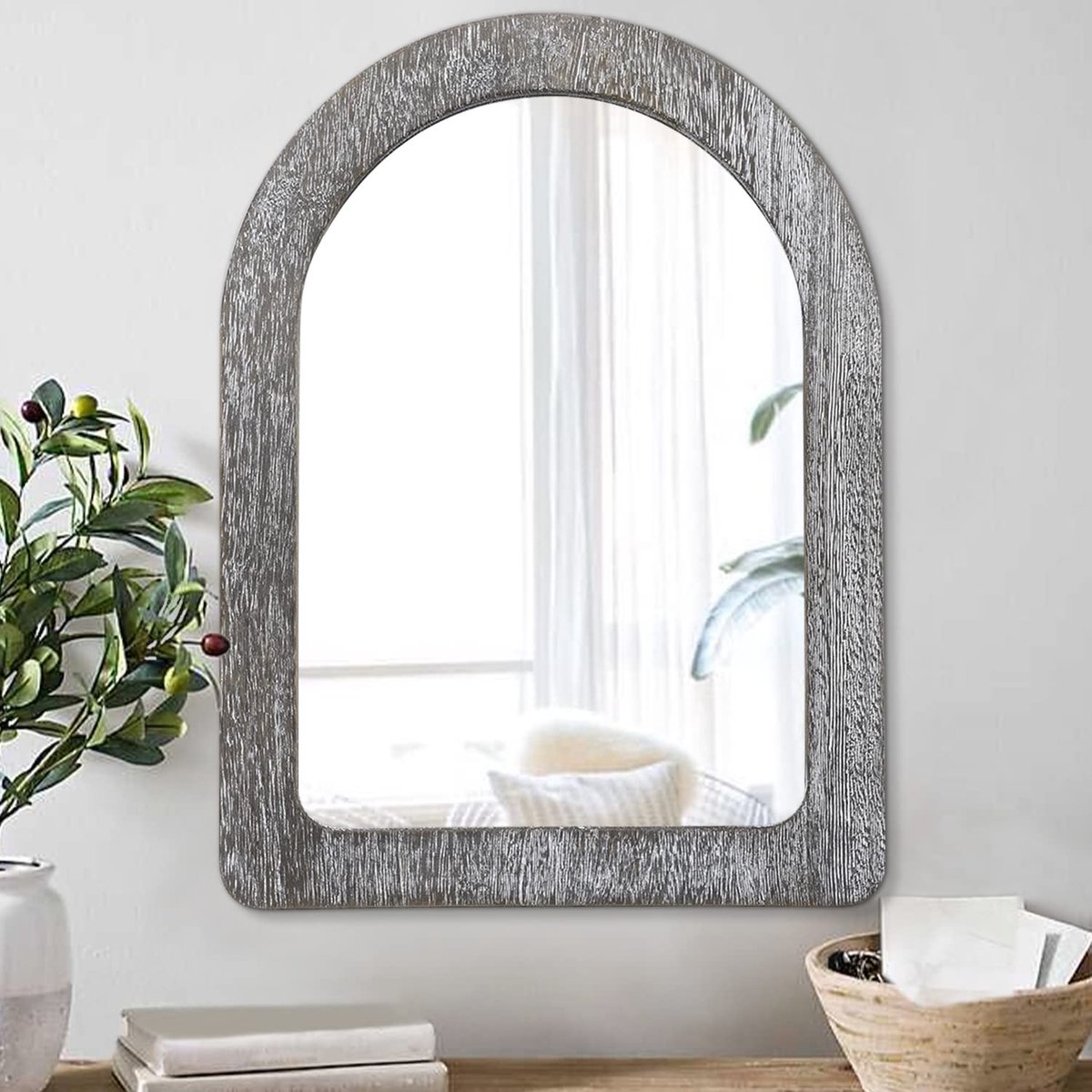 Omgoods - Rustieke Houten Wandspiegel met Curved Ontwerp