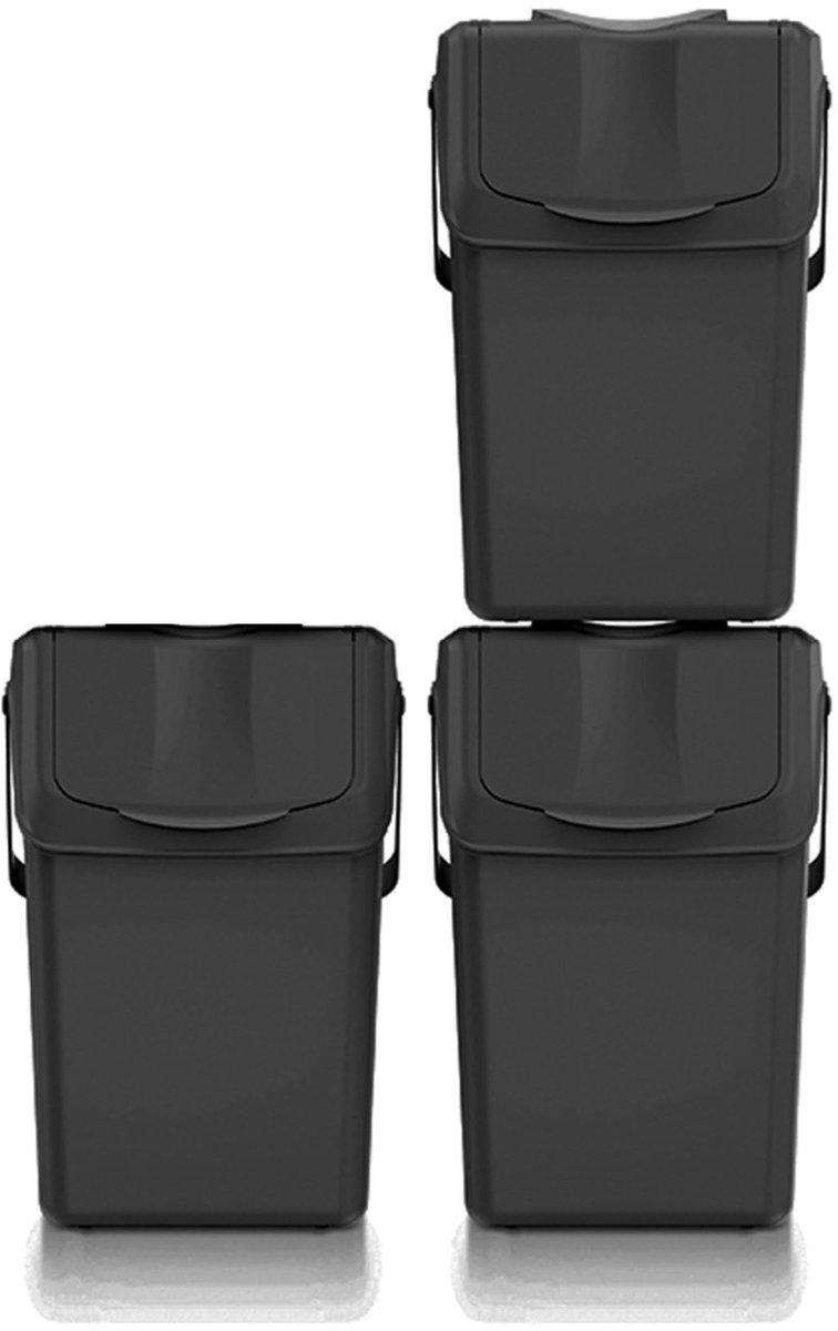 Omgoods - Set van 3 Afvalbakken van 100% Gerecycled Plastic, 3 x 25 L