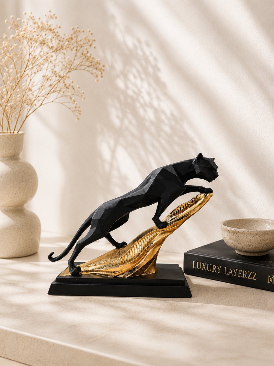 Luxury Layerzz – Panther beeld - 3D geprint - Goud - handegmaakt woondecoratie