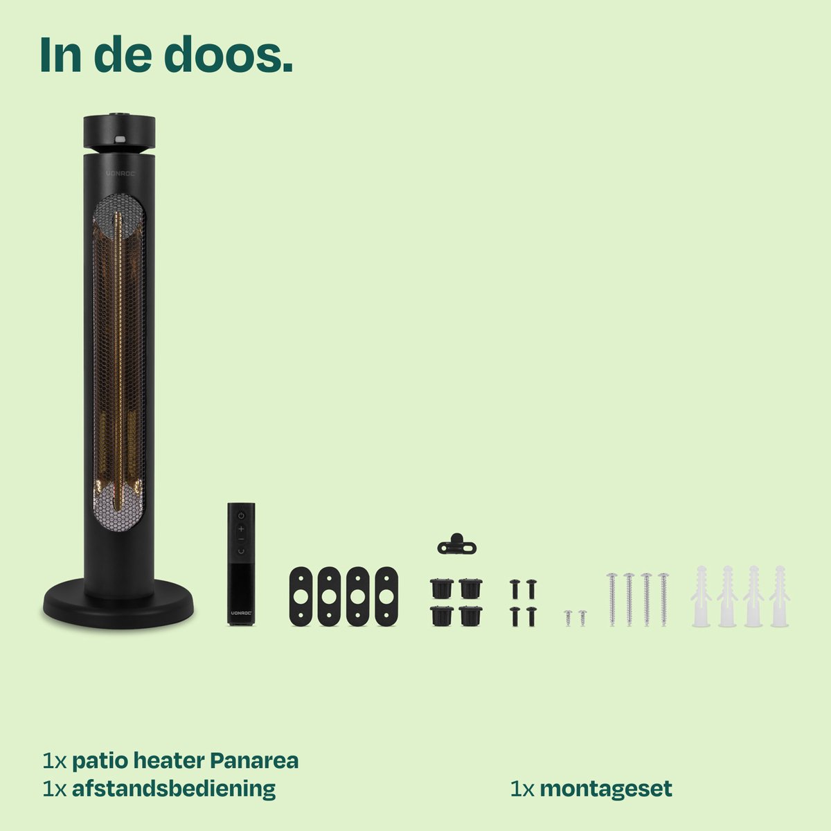 VONROC Staande Terrasverwarmer Panarea 2000W – Patio heater - Golden Carbon infrarood verwarmingselement – zwenkfunctie - Incl. afstandsbediening – foto 7