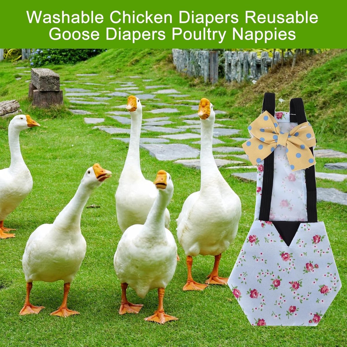 SnelShoppen - Herbruikbare en Wasbare Luier voor Huisdieren - Verstelbare Diaper voor Gevogelte zoals Gans, Eend en Kip - S (Blauwe Bloem)