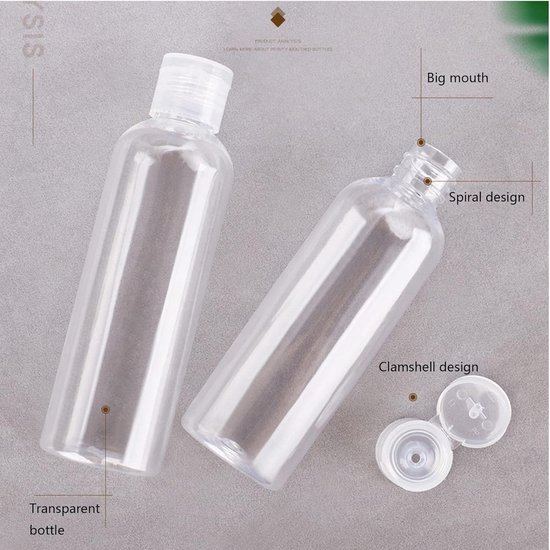 SnelShoppen - 10-delige Reisset met Levensmiddelenflessen – Transparante Plastic Leeg Flesjes, Lekvrije Reishouders voor Vloeistoffen, 50ml & 100ml, M — afbeelding 2