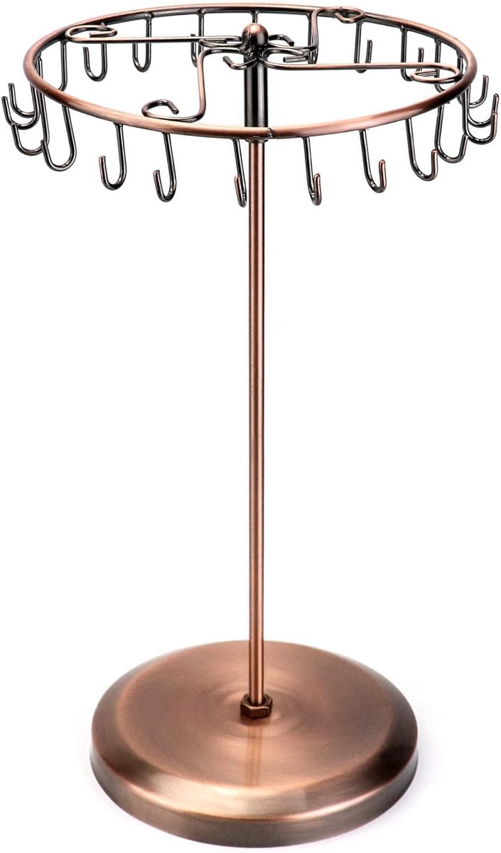 SnelShoppen - Draaiende sieradenstandaard met 23 haken, sieradenboom voor hangende kettingen, armbanden, ringen en oorbellen, H34,8 x B20,5 cm