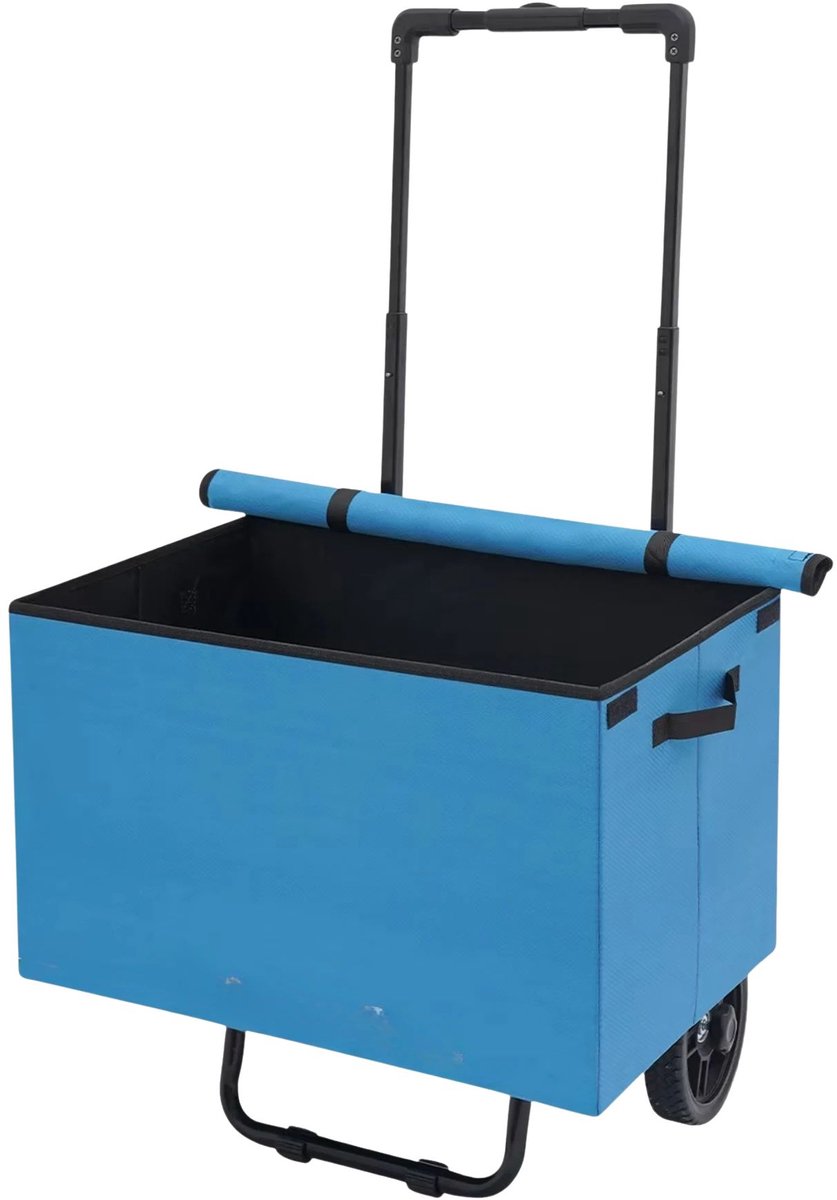 Opvouwbare Boodschappenwagen met Wielen Blauw - Duwkar met Telescopische Trekstang - voor Boodschappen en Huishouden