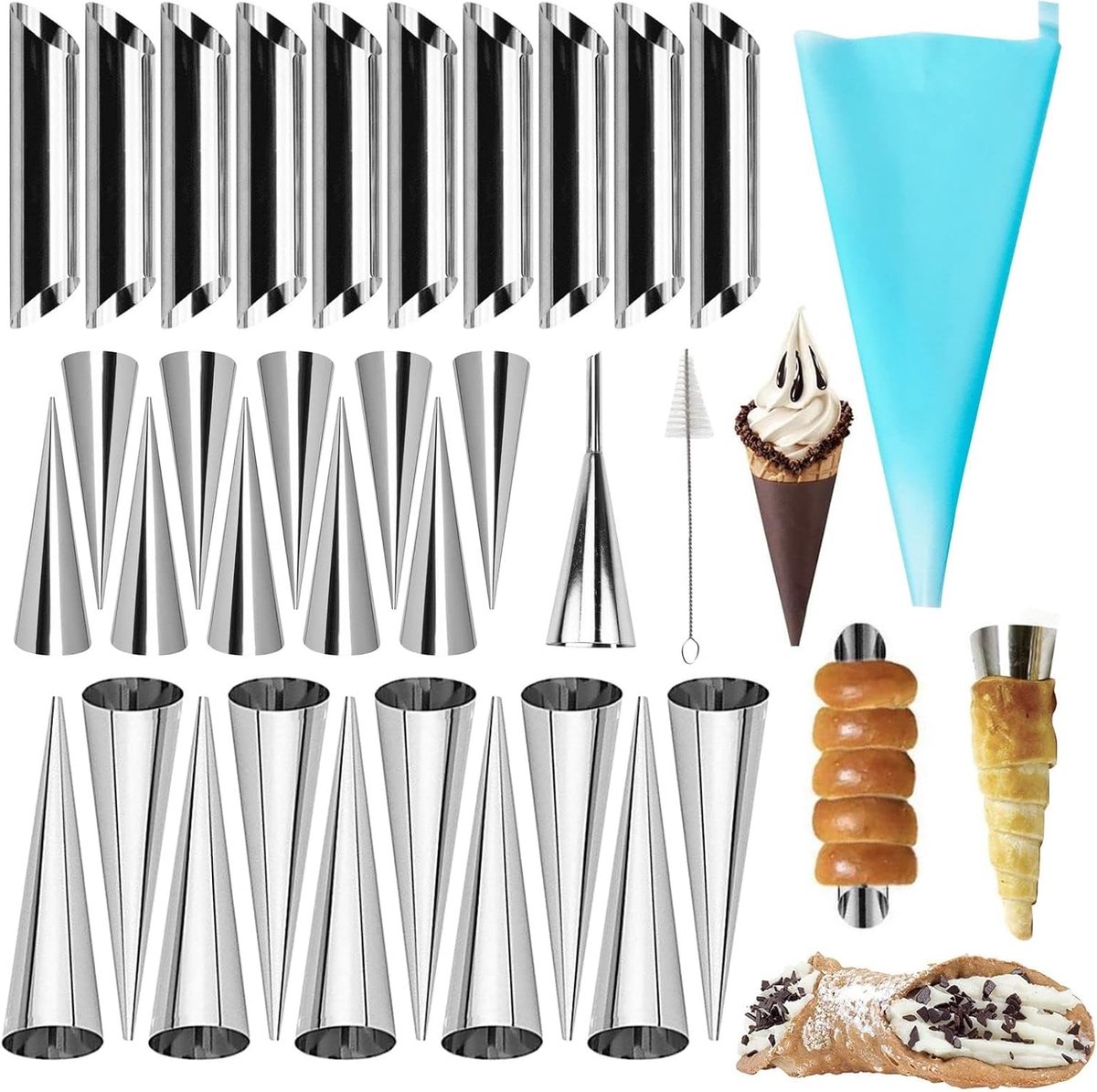 SnelShoppen - 18 Stuks RVS Cannoli Mallen voor Cornet Cones en Croissant Mallen voor Bakken in de Keuken - Perfect voor Feesten en Speciale Gelegenhed