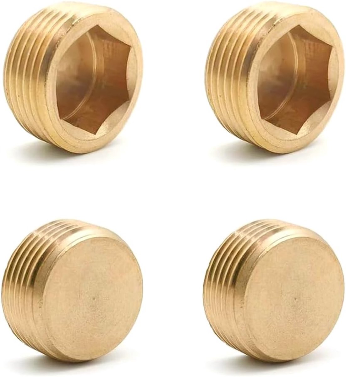 SnelShoppen - 4 Stuks Messing Slangstoppen 3/4 Inch Hexagon Socket voor Water Slang, Zonneboiler Slang en Meer