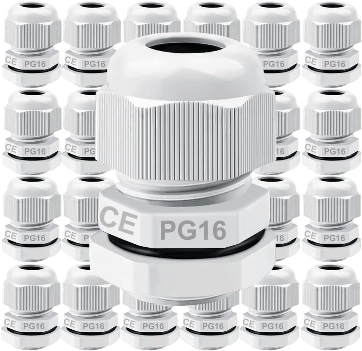 GUUZI 26pcs PG16 Cable Gland, IP68 Waterproof Plastic Adjustable 9-14mm Cable Glands Joints with Gaskets (White) - ShopVlot