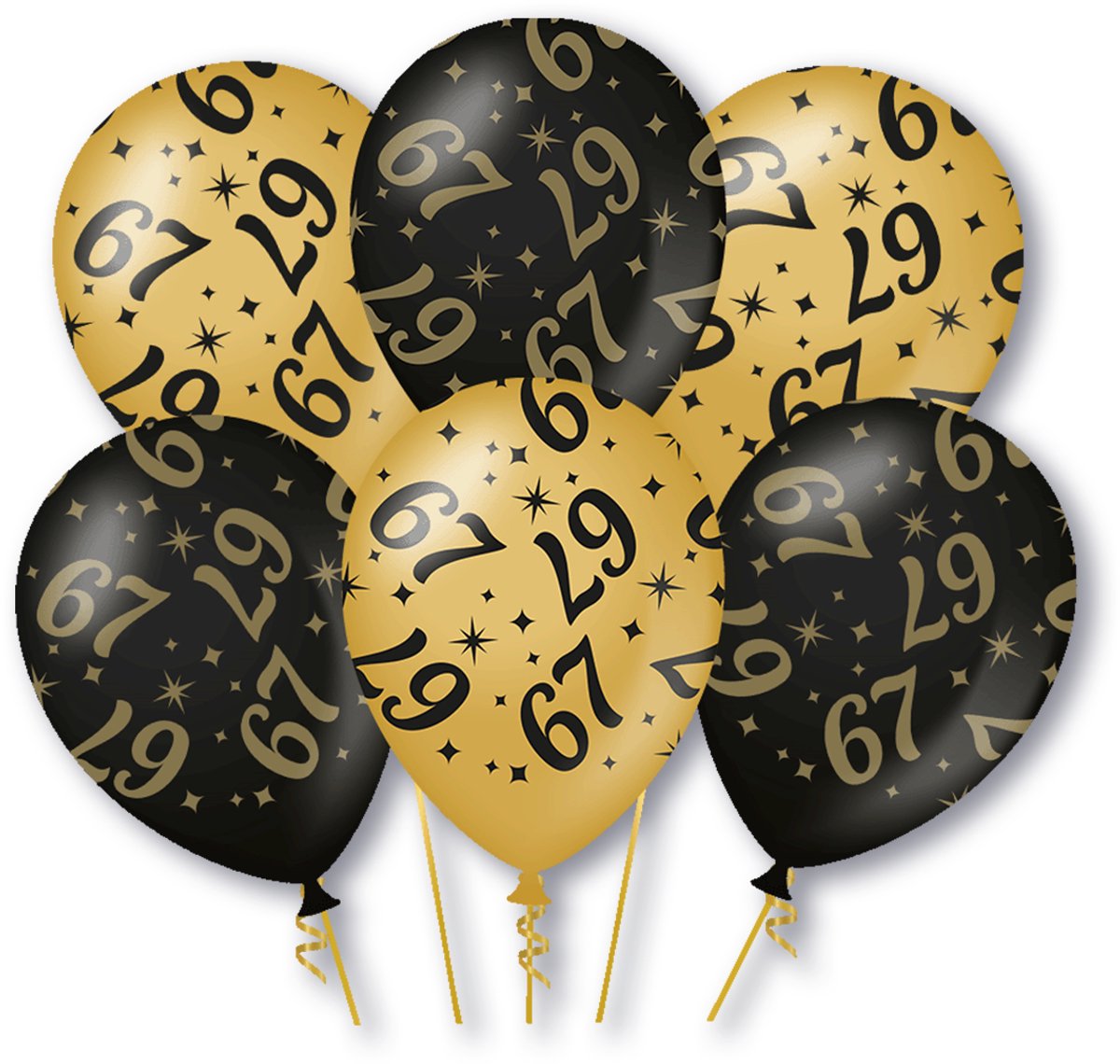 BTH – Latex Ballonnen – 67 Jaar – Feestversiering – Zwart-Goud – Verjaardag Decoratie – Feestartikelen – Helium of Lucht – 6 stuks