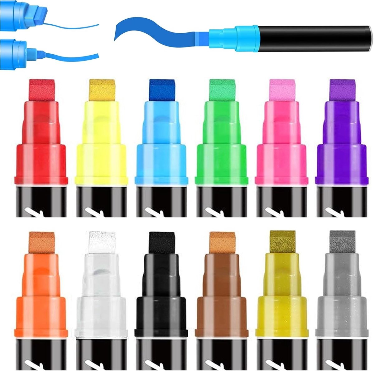 Acrylverf set 12 stuks - Viltstiften met jumbo punt 10 mm - voor stenen en textiel - ShopVlot