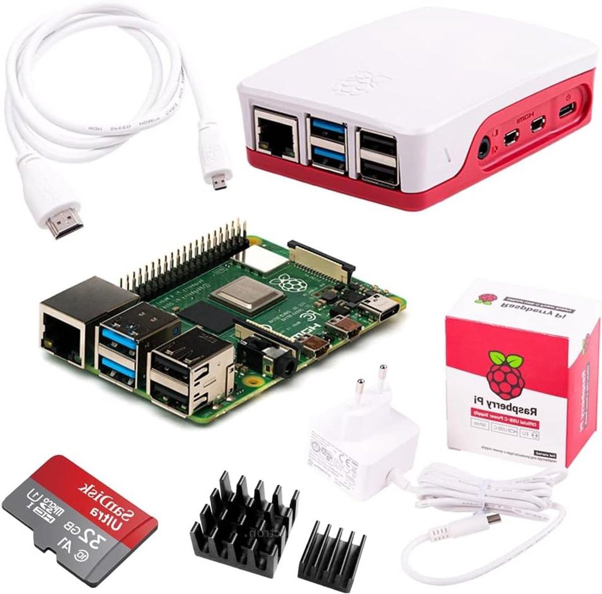 Raspberry Pi Starter Kit - Mini Computer Development Board - Hobby Projecten - Quad-Core CPU - 4GB RAM - Wit