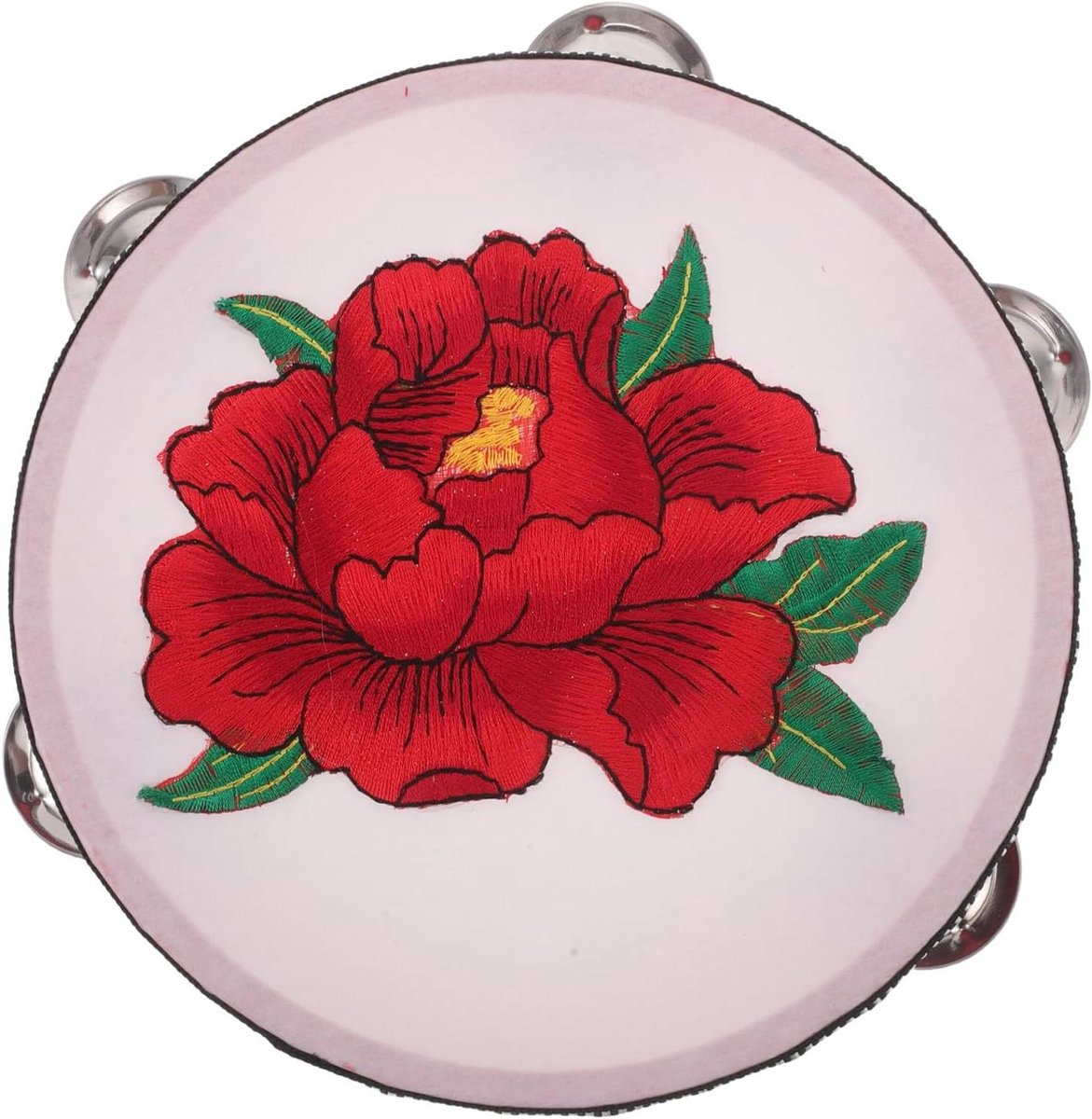 Tamboerijn met Borduurwerk - Handtrommel Muziekinstrument - Muziekonderwijs Feestjes - Eén Rij - 175 cm - Rood