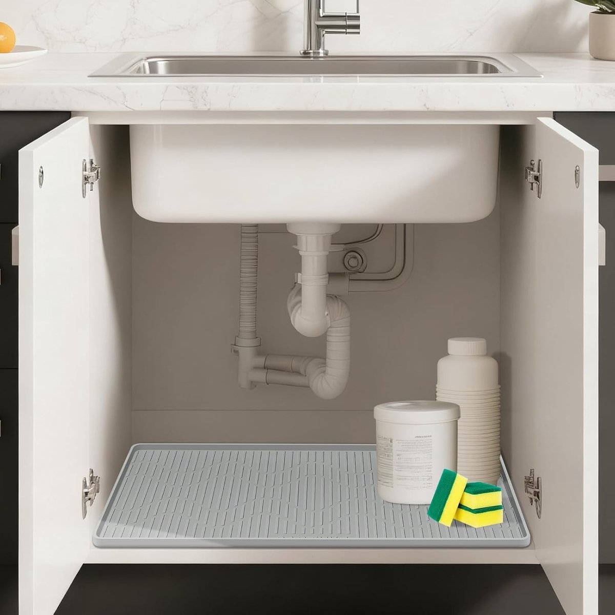 Waterdichte Siliconen Onderkastmat 24 x 24 Inch met Verhoogde Rand, Drupbak en Organizer voor Keuken en Badkamer