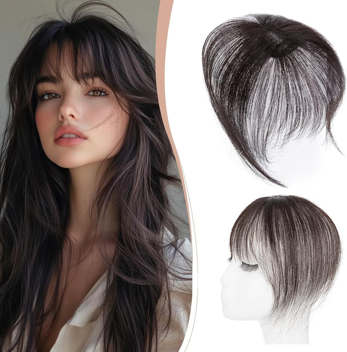 Natuurlijke Clip-in Pony's van Echt Haar, 3D Bangs voor Vrouwen, Verander je Gezichtsvorm met Franse Stijl, Zwart Haar, Gemakkelijk te Dragen en Stijlvol