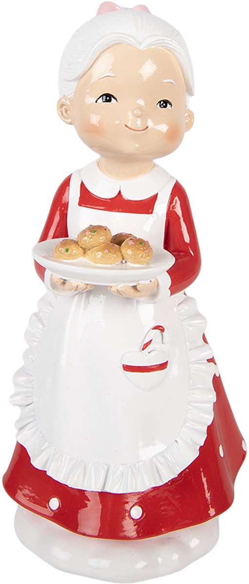 Clayre & Eef Kerstdecoratie Beeld Kerstvrouw 10x10x20 cm Rood Kunststof