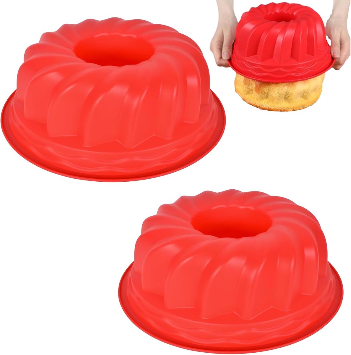 Pack of 2 Turban Moulds, Diameter 23 cm, Red Turban Baking Mould, Silicone from -40 °C to 230 °C, Temperature - ShopVlot