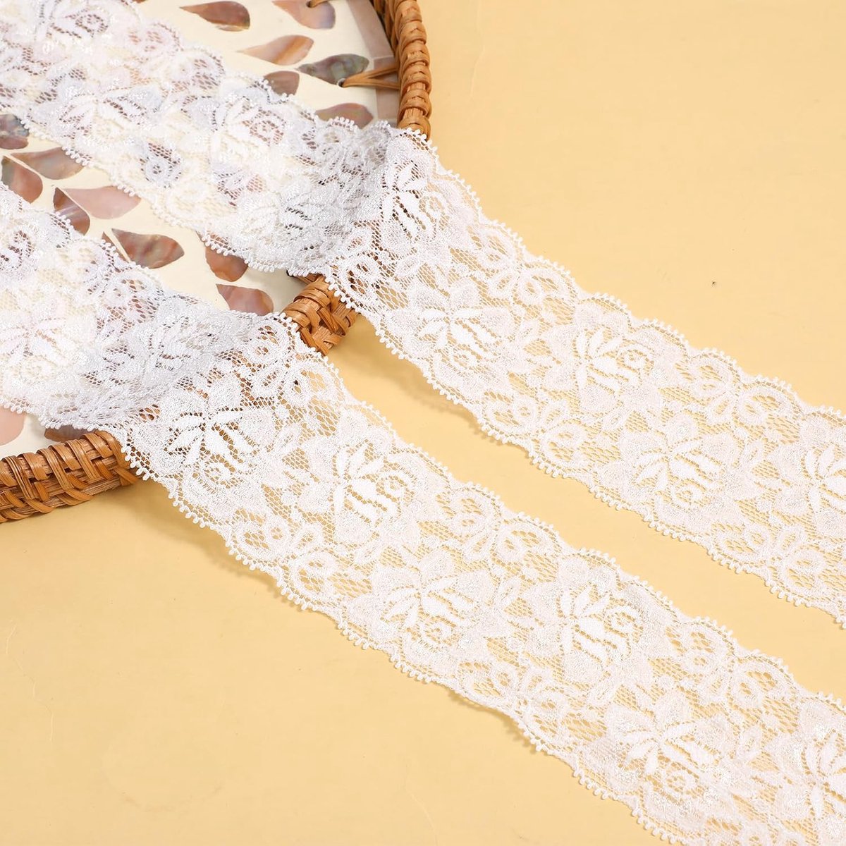 Decoratieve kant 5 m - elastische rand - wit - ideaal voor kleding en decoratie - ShopVlot