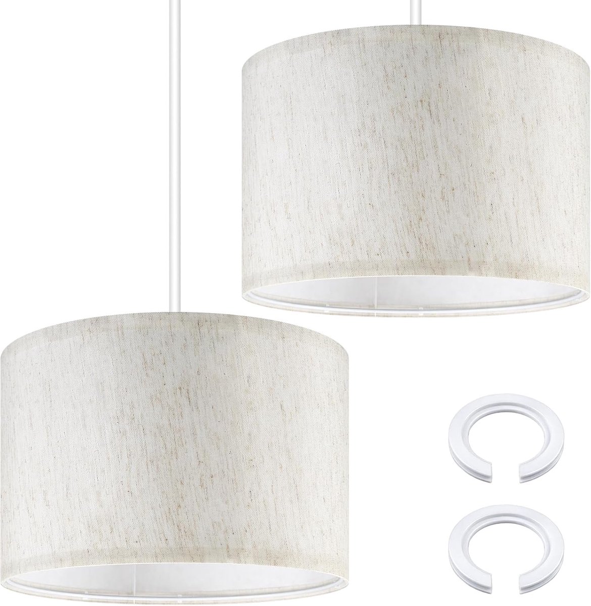 SnelShoppen - 2 Stuks Linnen Lampenkap Ø 30 x 20cm Met E27 Naar E14 Adapter Ring - Ronde Beige Tafellamp Wandlamp Vloerlamp - Voor Gezellige Verlichti