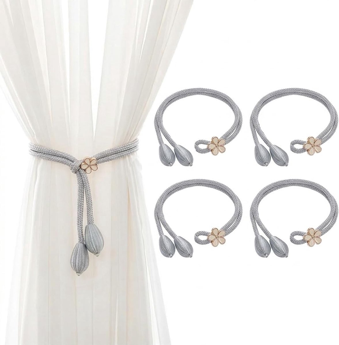 4 Pcs Curtain Holders, Boho Embrasses for Curtains, Curtain Holders, Embrasses for Curtains, Cotton Rope, Handwoven - ShopVlot