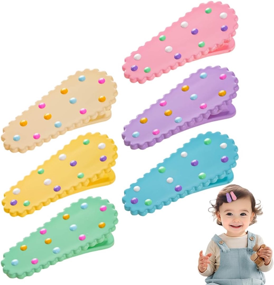 SnelShoppen - Haarclips voor Babymeisjes - 6 Stuks Schattige Druppelvorm Haarspelden in Kleurrijke Kleuren - Roze, Blauw, Groen, Paars, Geel, Beige -