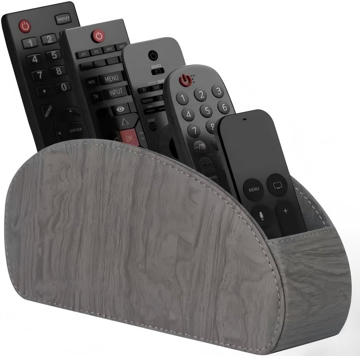 Remote Control Holder with 5 Compartments, PU Leather Desk Organizer, TV Remote Control, Tidy and Organizer, Storage - ShopVlot