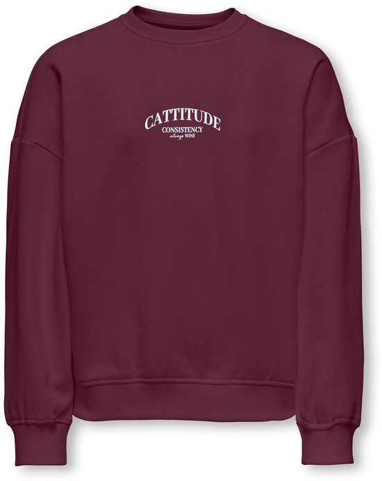 Wijnrood sweatshirt met 'CATTITUDE CONSISTENCY always WINS' opdruk in witte letters op de borst.