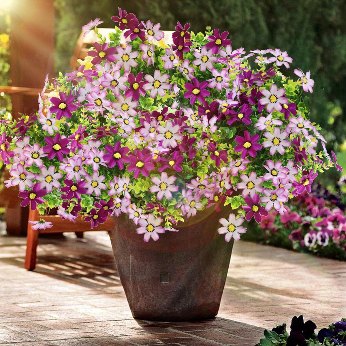 Omgoods - 4 Bundels Kunstbloemen Lichtpaars, UV-bestendig Nepplanten voor Buiten en Binnen