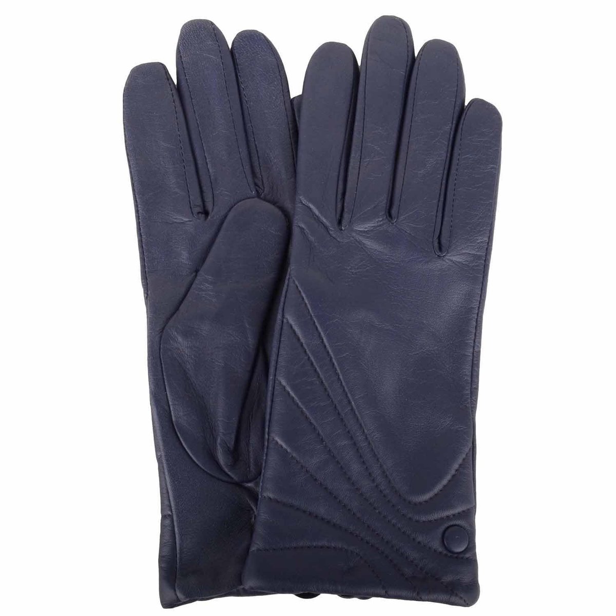 Omgoods - Dames Leren Handschoenen met Stiksel en Knop Detail - Navy Blauw - Small