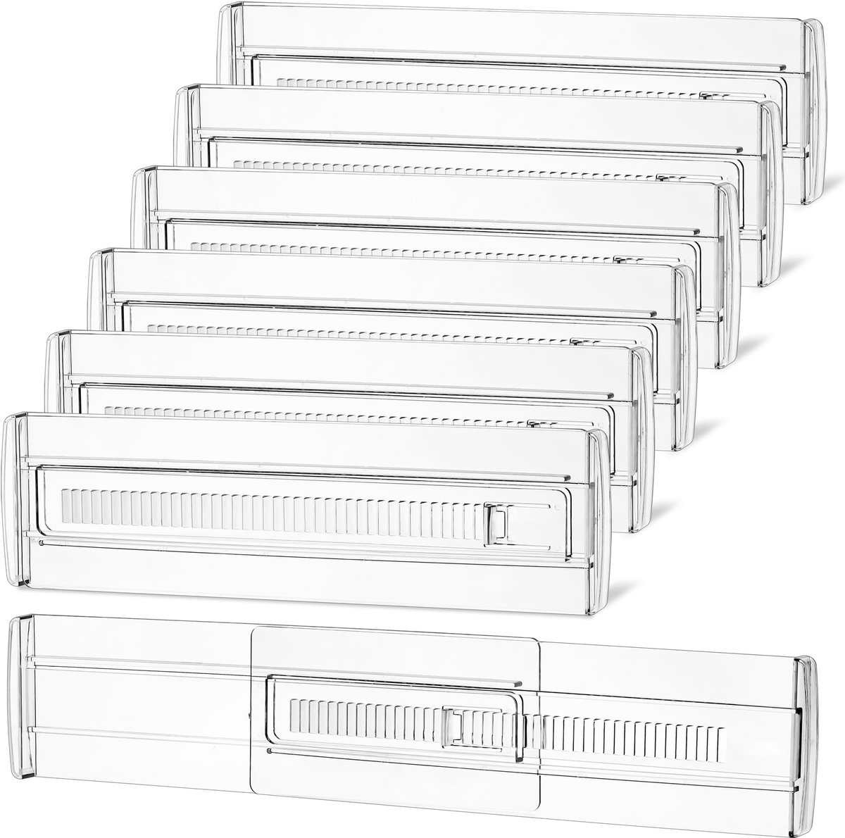 Omgoods - Ladeverdelers - Uitschuifbare Lade Organizer - Transparant - Verstelbaar - Ideaal voor Keuken en Kantoor - Set van 6