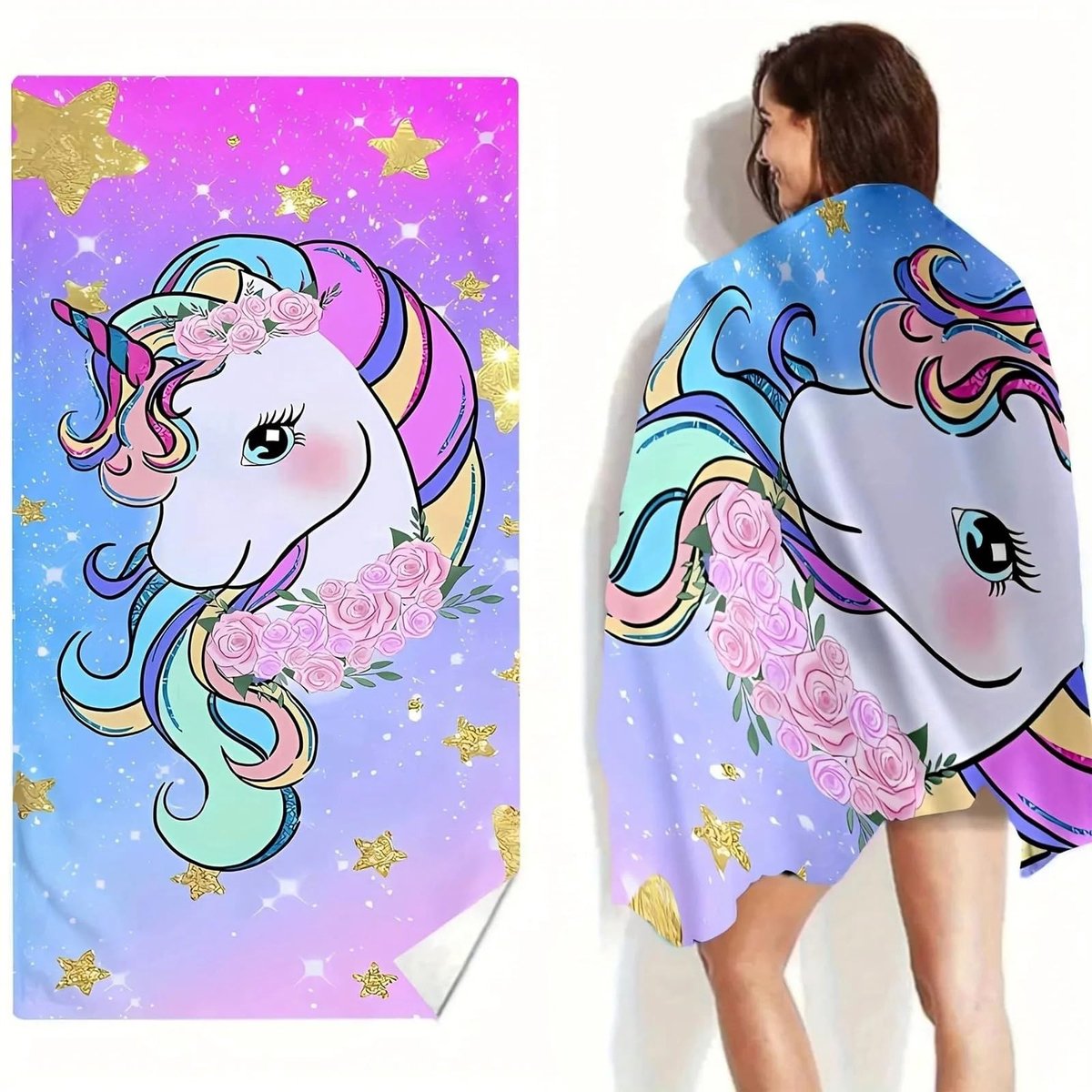 Omgoods - Kinderstrandhanddoek met Eenhoorn Motief 70x140cm