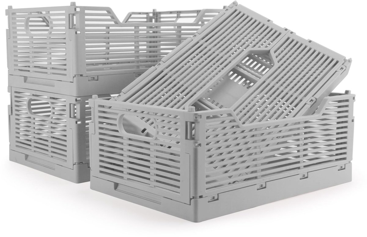 Omgoods - Vouwbare Opbergboxen - Set van 4 Stapelbare Plastic Mandjes