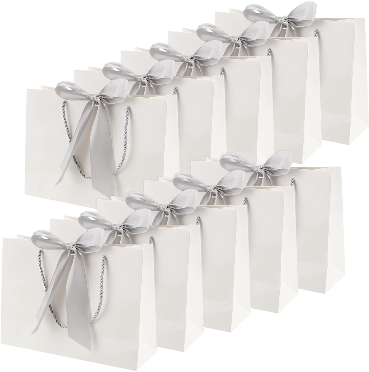 Omgoods - Set van 10 Witte Cadeauzakjes met Zilveren Strik