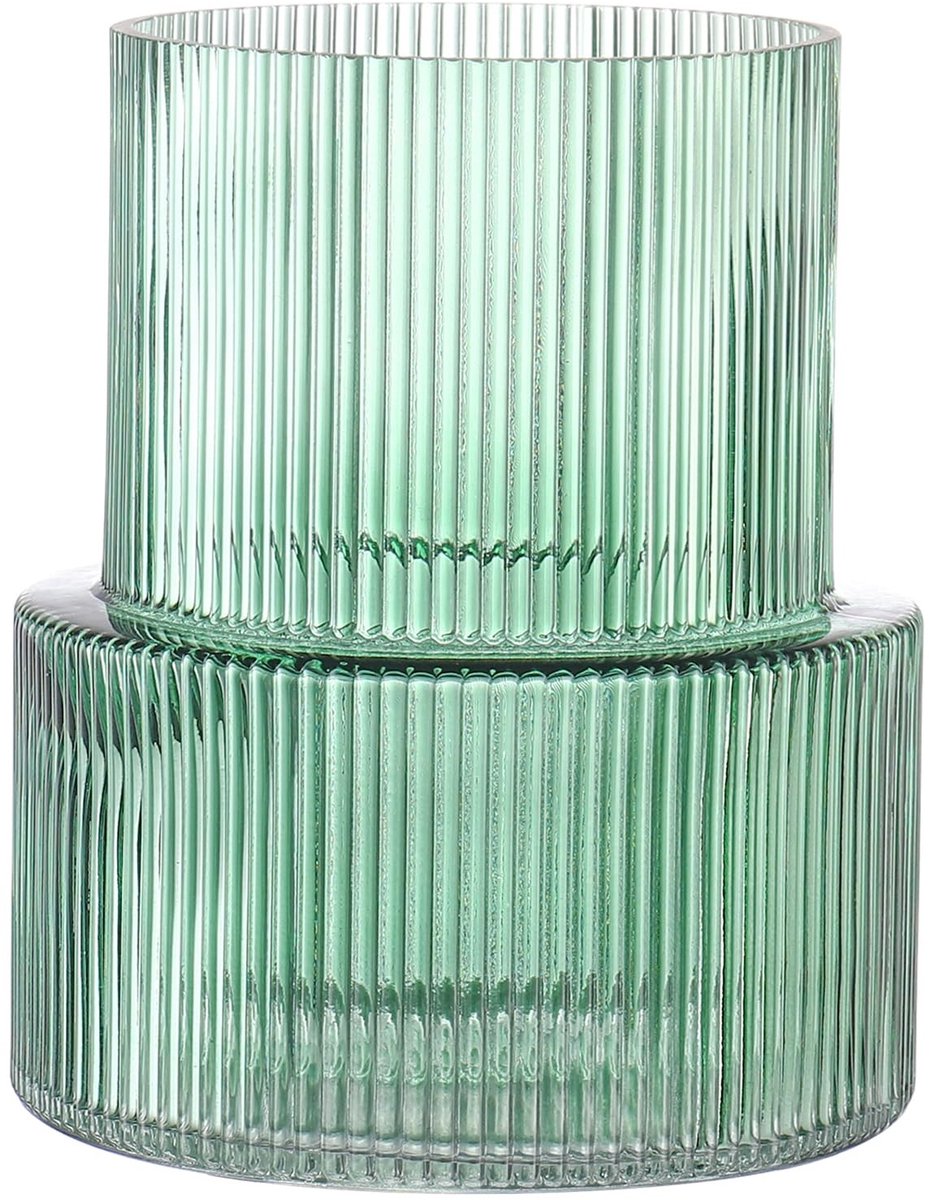Omgoods - Groene Ribbelvaas 19cm voor Bloemen en Decoratie