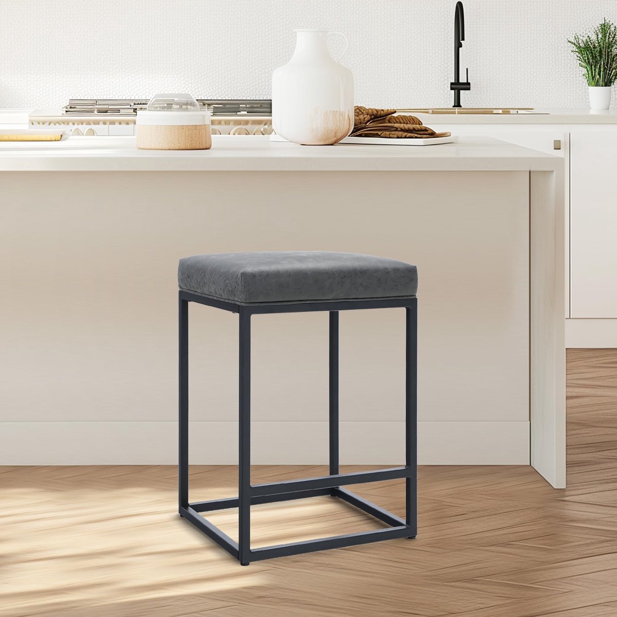 Omgoods - Moderne Barstoel met Voetsteun en PU Leren Zitting