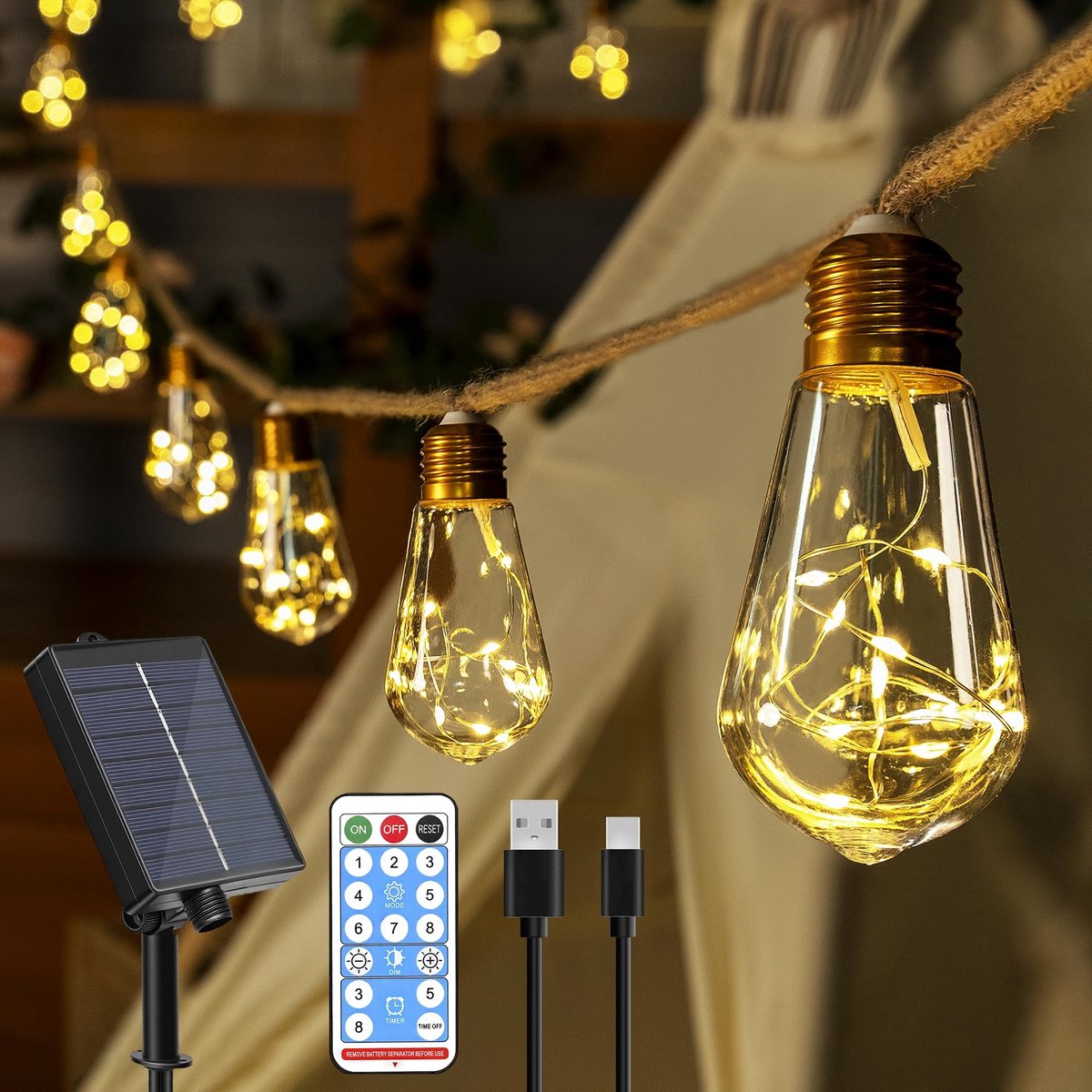 Omgoods - Solar Fairy Lights met 24 Gloeilampen - 12 m