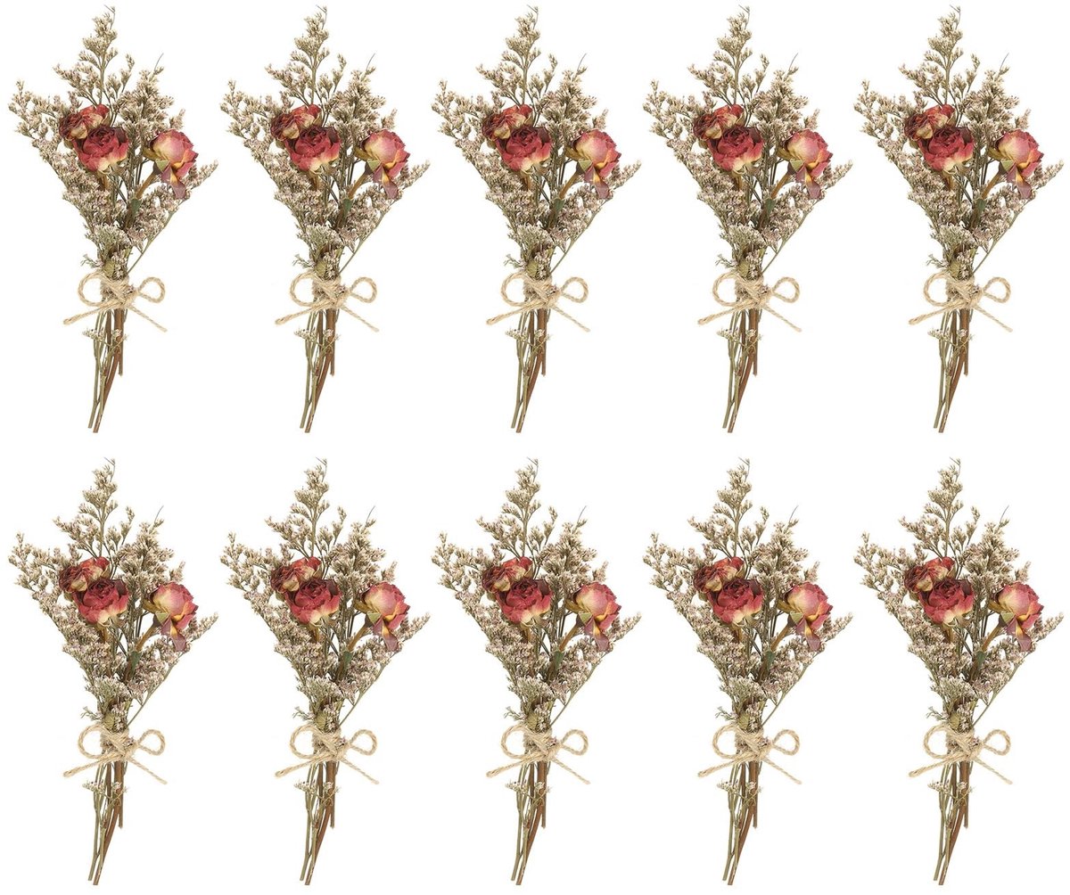 Omgoods - Mini Boeket Gedroogde Bloemen 10 Stuks voor Decoratie in Donkerrood