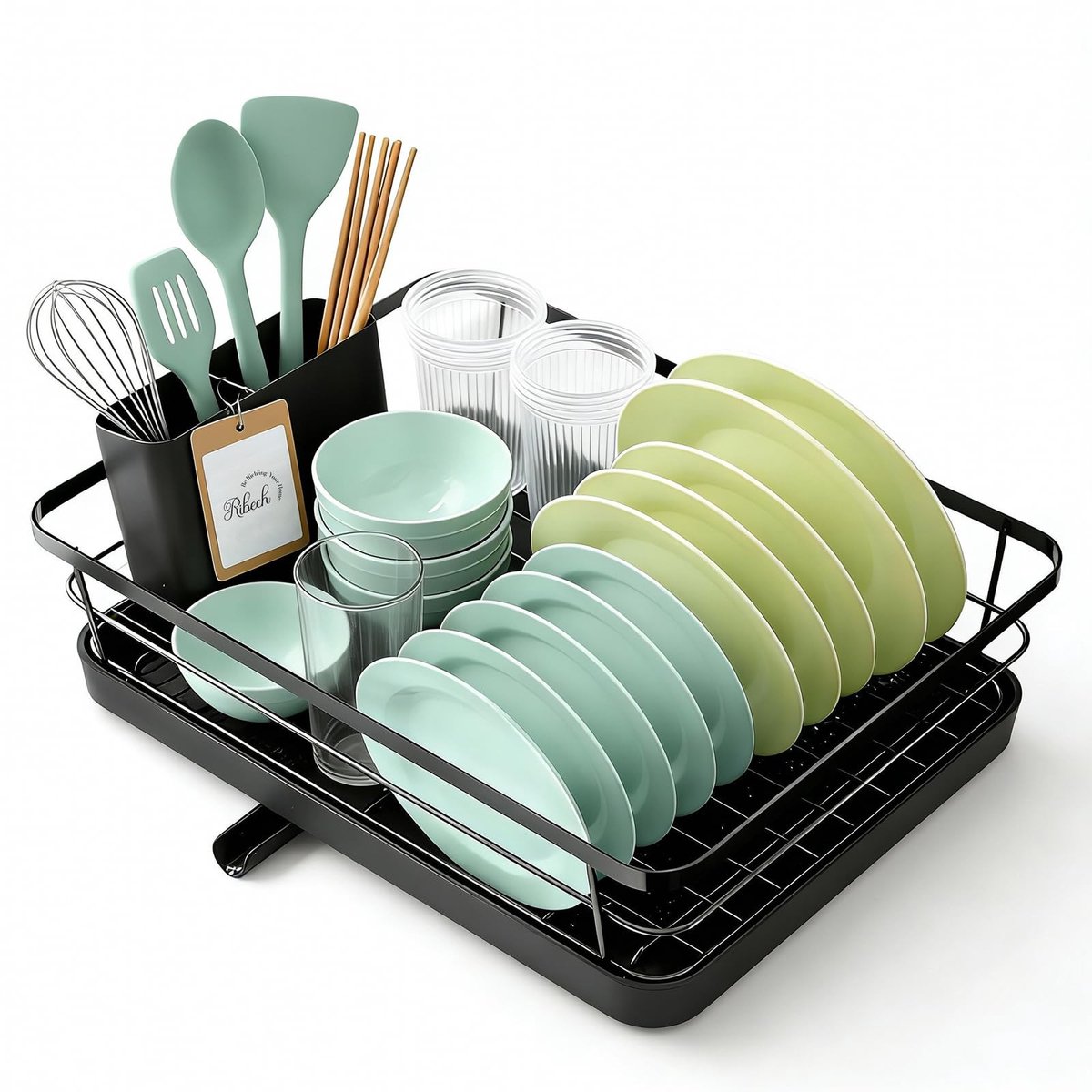 Omgoods - Compact Roestvrijstalen Afdruiprek met Bestekhouder 30.5 x 38 cm