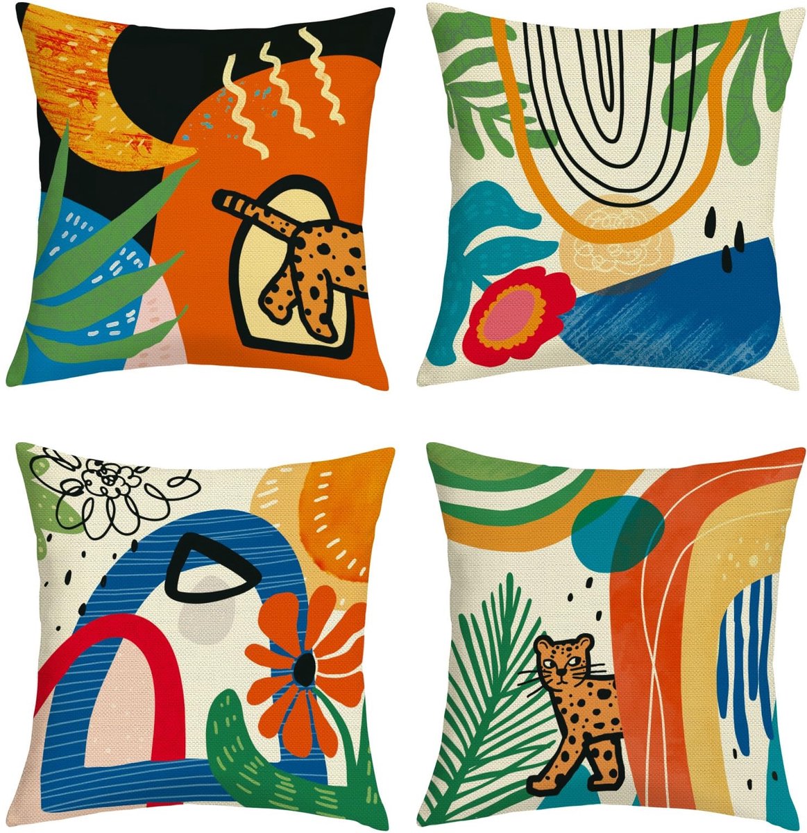 Omgoods - Set van 4 Geometrische Kussenhoezen 45 x 45 cm Boho