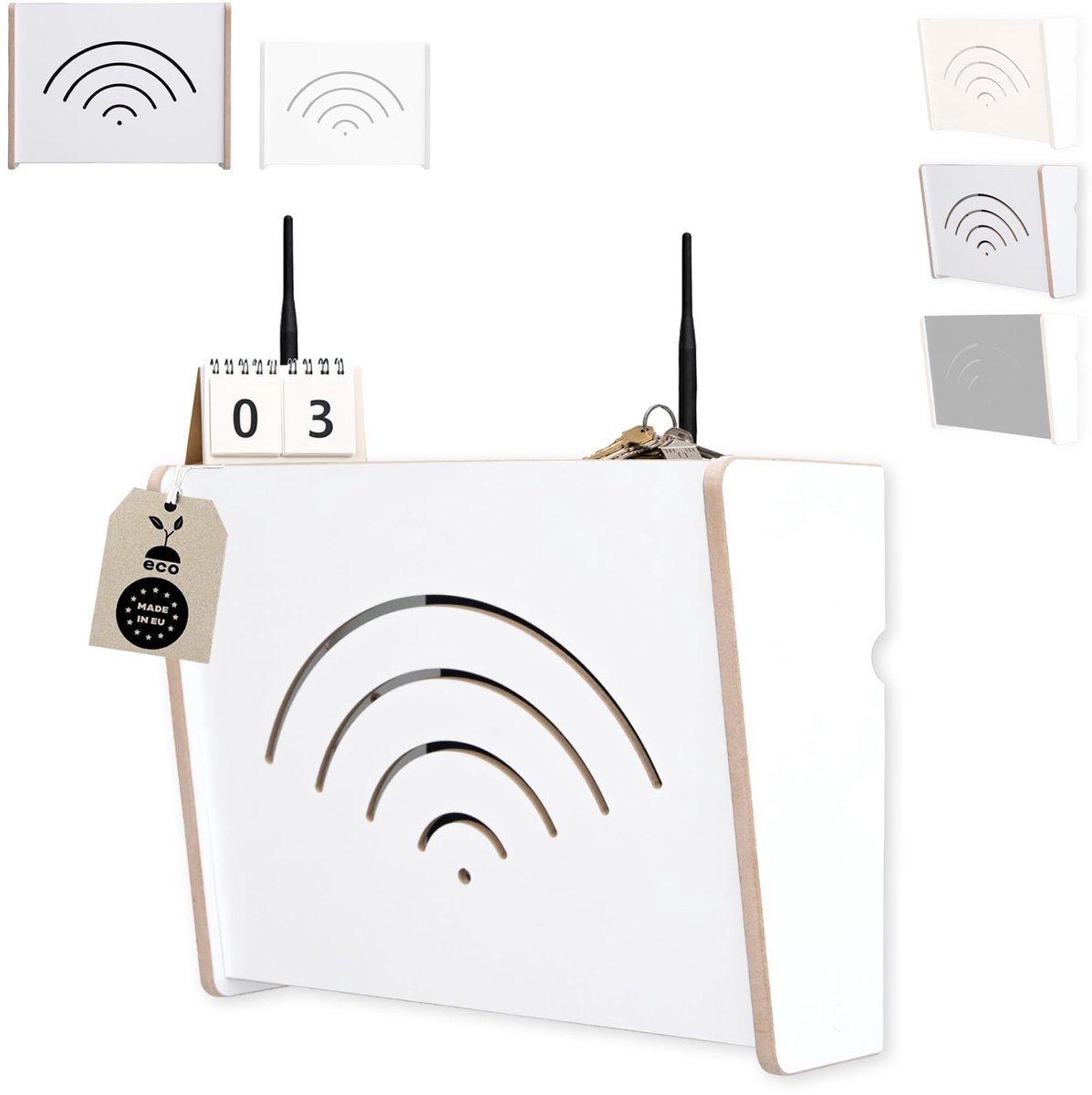 Omgoods - Wandkast voor Router en Kabels, Wit, 42 x 32 x 10 cm