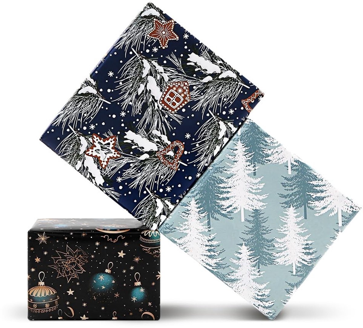 Omgoods - Set van 3 Kerst Cadeaupapier met Diverse Ontwerpen