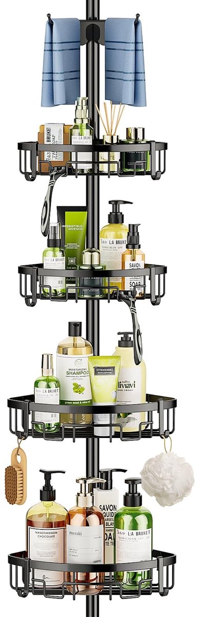 Omgoods - Telescopische Douche Plank met 4 Baskets en Handdoekhouder