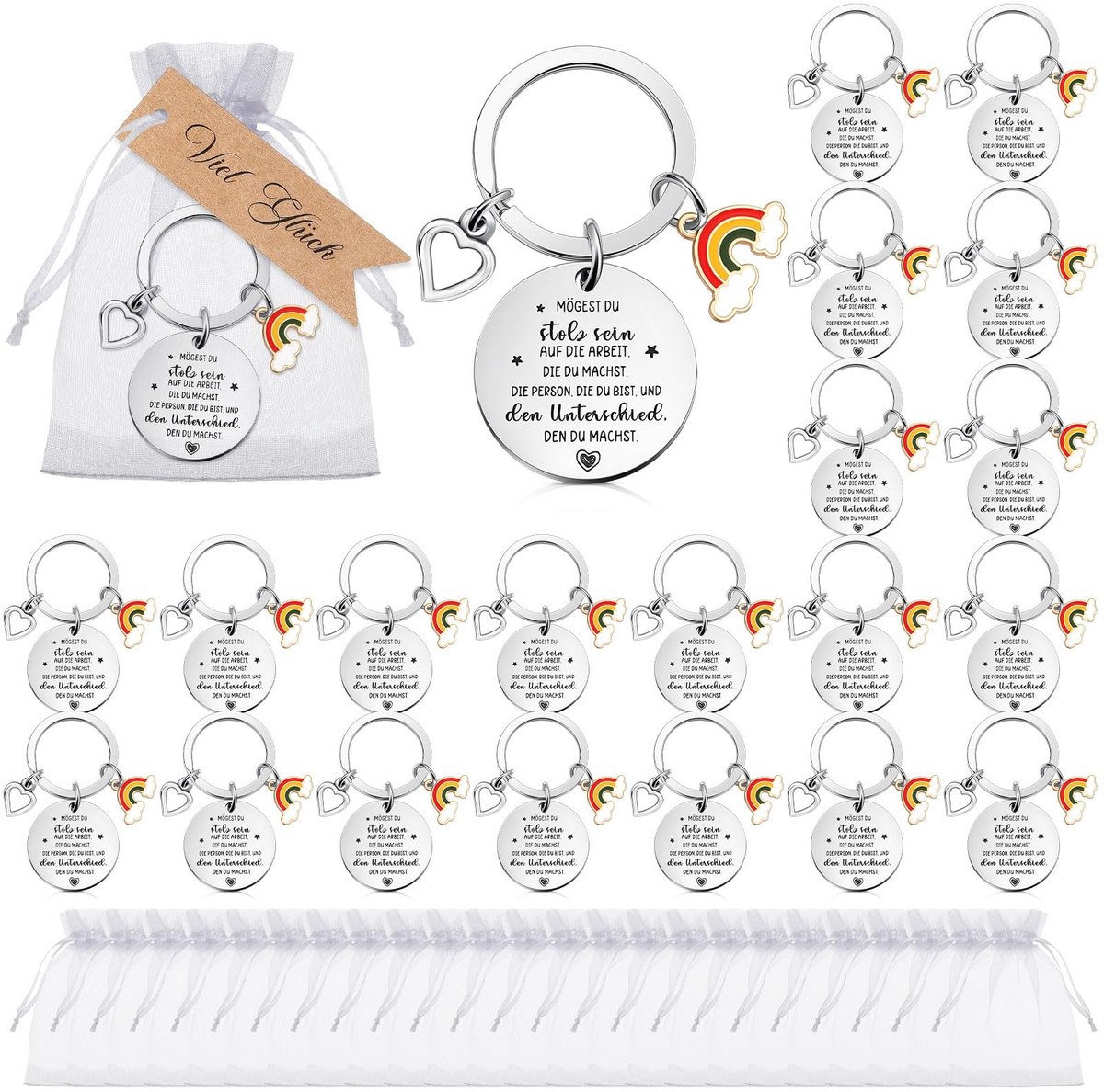 Omgoods - Inspirerende Sleutelhangers Set van 24 met Organza Zak