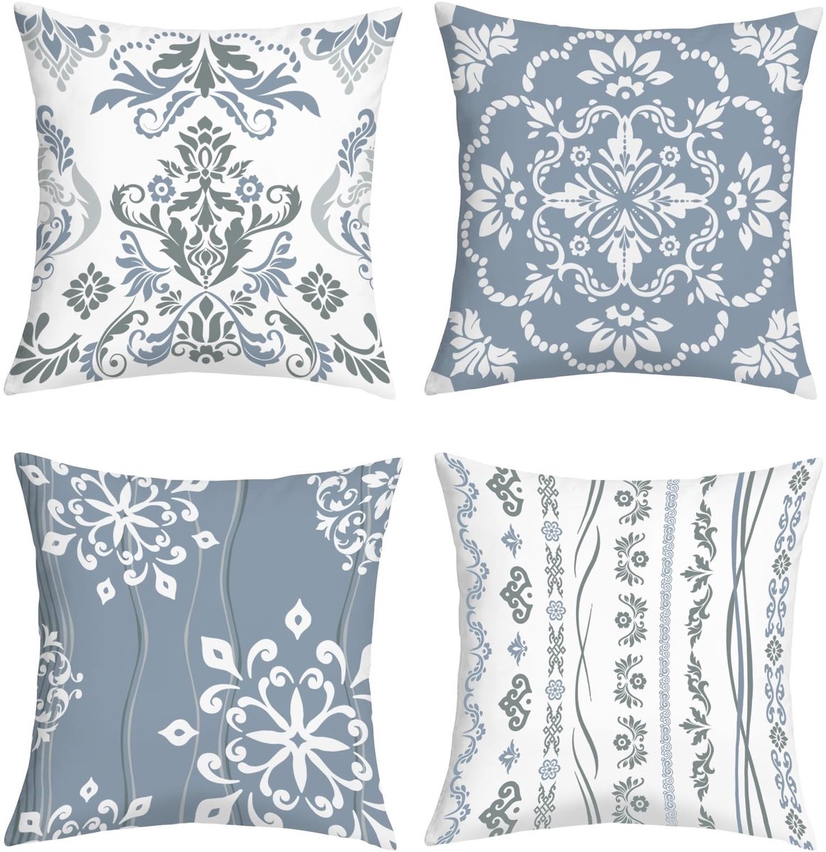 Omgoods - Set van 4 Kussenslopen 45x45 cm Grijs met Damask
