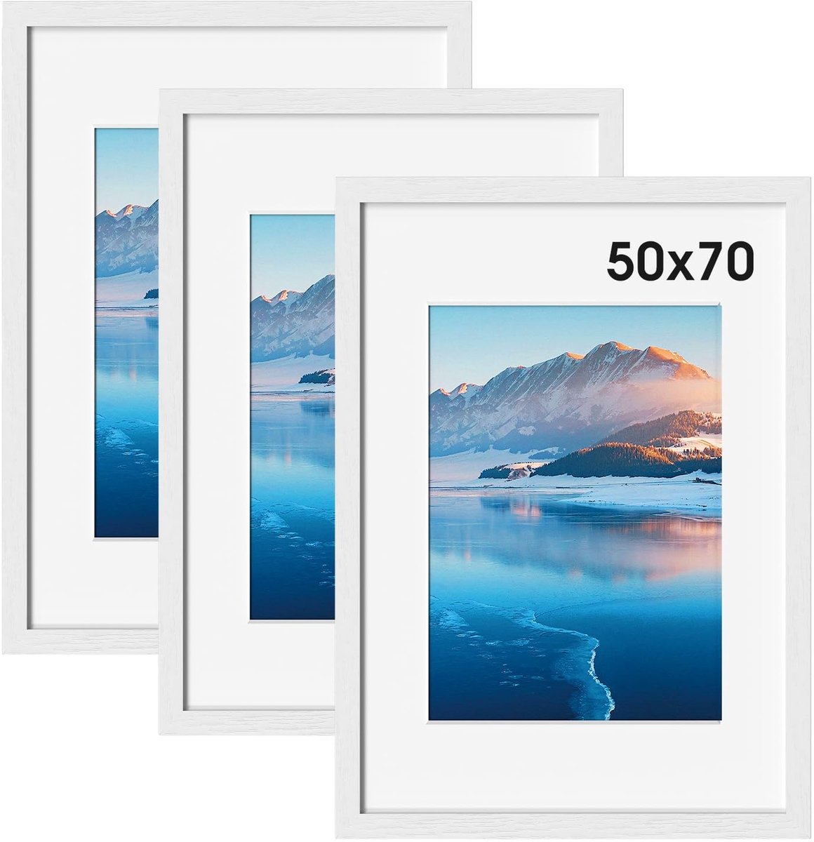 Omgoods - Photo Frame 50x70 cm - 3er Set Wit Houten Lijsten