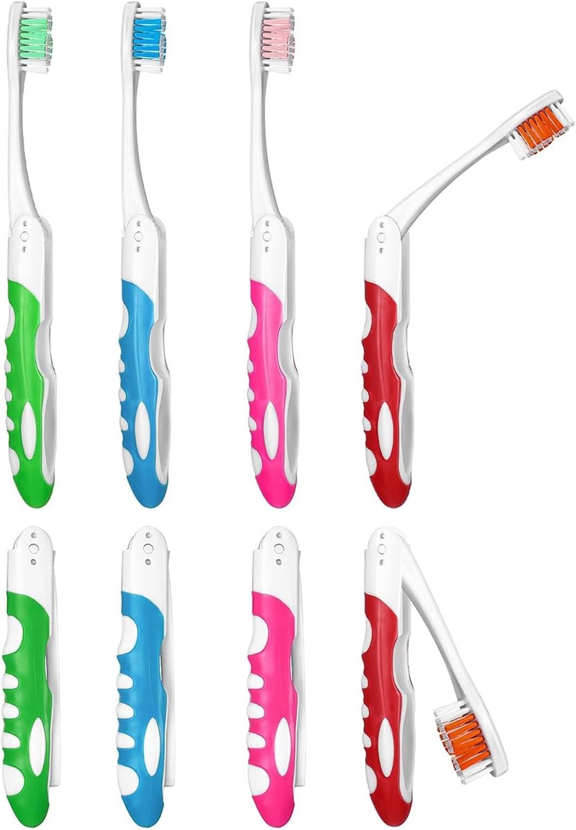 Reistandenborstels - Opvouwbare Borstels - Hygiëne Onderweg - Compact Ontwerp - 8 Stuks - Blauw